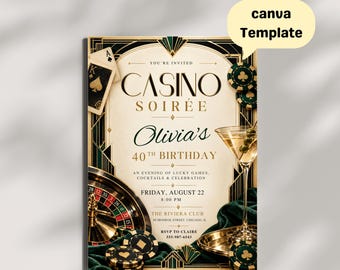Poker Birthday Invitation Editable Canva, Casino Soiree, 21st 30th 40th 50th