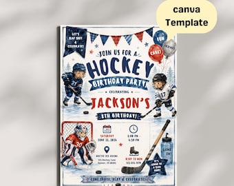 Hockey Birthday Invitation for Kids, Ice Rink Party Invite, Sports Celebration