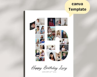15th Birthday Collage Keepsake Card, Personalized Date, Photo Number Design, Teen Celebration