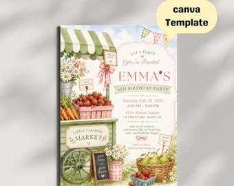 Little Farmers Market Birthday Invitation Editable Canva Template Farm Stand Party Invite
