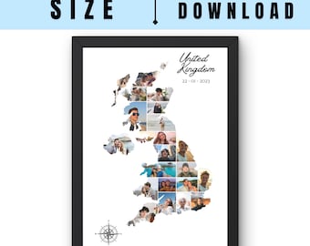 United Kingdom Photo Collage, Custom Travel Map Art (Digital Download)