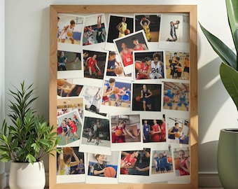 Plantilla de Canva para collage de fotos Polaroid de baloncesto, regalo personalizado para entrenador de equipo deportivo.