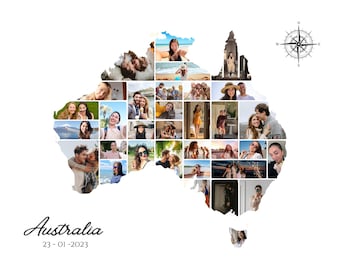 Custom Australia Photo Map Collage, Personalized Travel Gift (Digital Download)