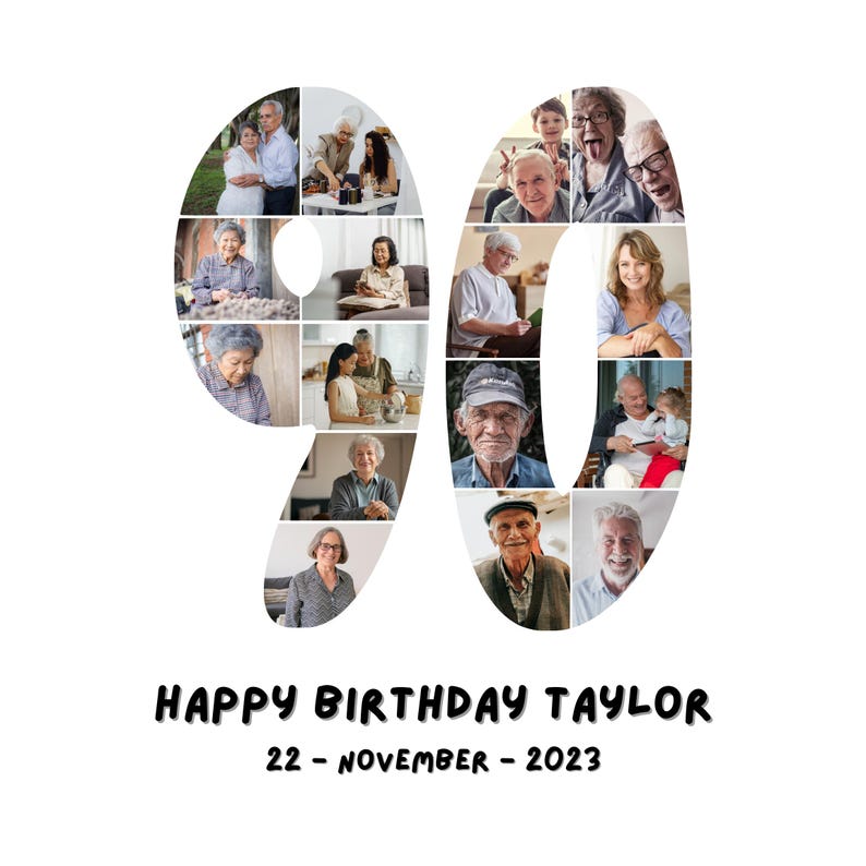 Custom 90 Photo Collage Poster, Milestone Keepsake, Minimalist Style ...