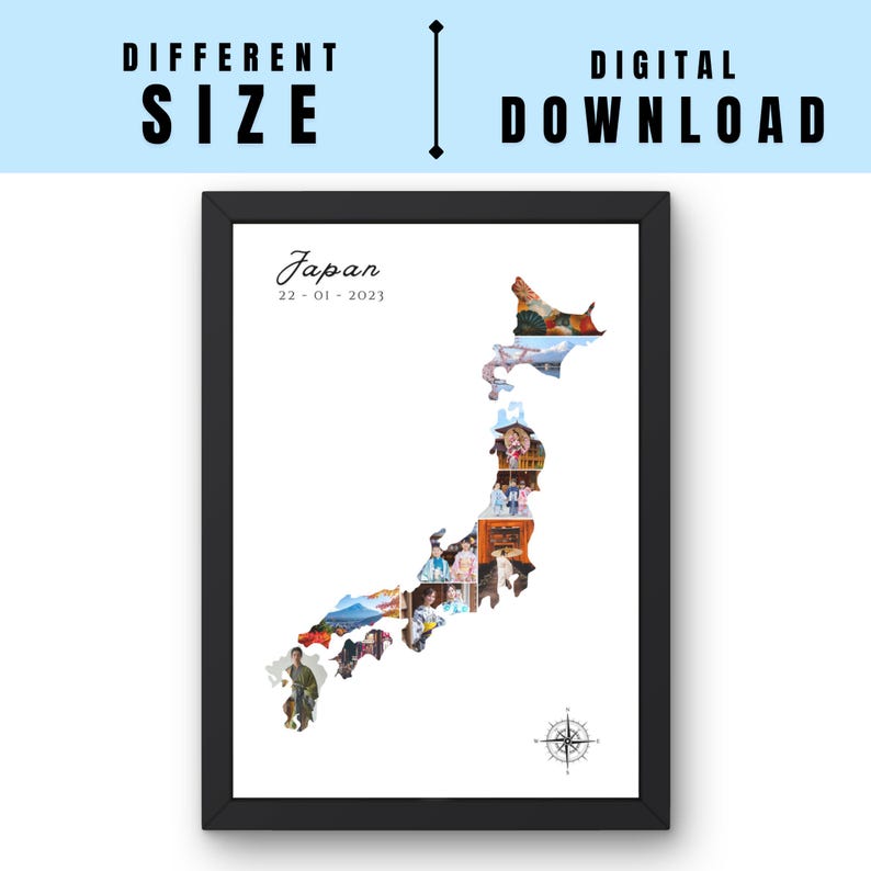 Custom Japan Map Photo Collage Printable Wall Art Personalized Travel ...