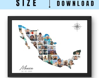 Collage de fotos de viajes de México, regalo de aniversario personalizado (descarga digital)