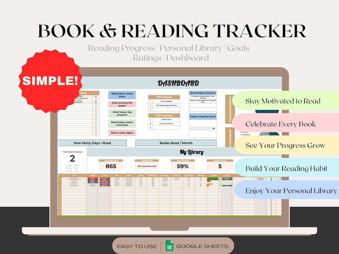 Book Reading Tracker Spreadsheet Template Google Sheets With Dashboard ...
