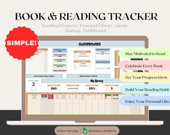 Simple Book Reading Tracker Spreadsheet: Digital Book Journal (Google Sheets)
