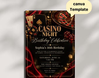 Adult Card Game Birthday Invitation, playing card design, gold lettering, evening celebration