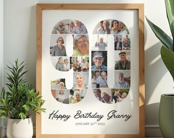 90th Birthday Photo Collage Poster, Custom Milestone Keepsake, Personalized Wall Art (Digital Download)