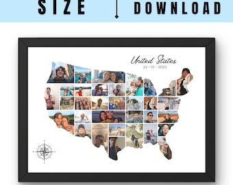 Custom USA Photo Map Collage: Personalized Travel Art (Digital Download, Editable Canva Template)