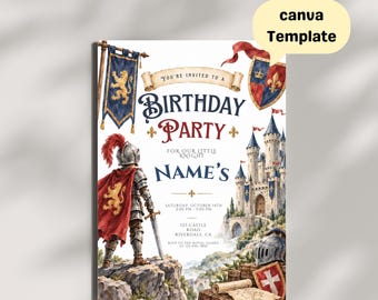 Medieval Knight Birthday Invitation, Castle Party, Royal Celebration, Printable Template