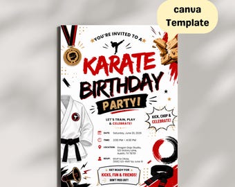 Karate Birthday Party Invitation, Martial Arts Celebration, Dojo Theme