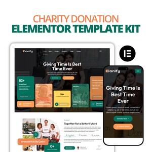 Charity Donation Elementor Template Kit for Nonprofit NGO Fundraising WordPress Website