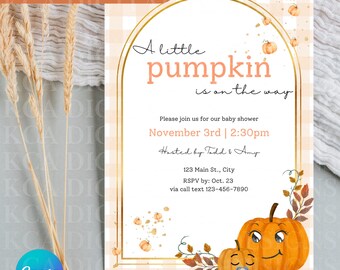 Pumpkin on the Way Baby Shower Invitation, Fall Editable Template, Little Pumpkin Baby Shower Invitation,Baby Shower Invite,Fall Baby Shower