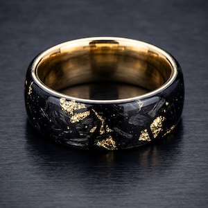 Chopped Carbon Fiber Ring With Gold Flakes, Hand Crafted Ring, For Men's/Women's Statement Ring.