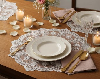 Lace Table Placemats Set, Vintage Lace Placemats, Wedding Table Decor, Romantic Dining Setting