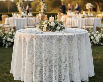 Round Lace Tablecloth, Vintage Floral Wedding Decor, Cottagecore Dining (90cm, 180cm)