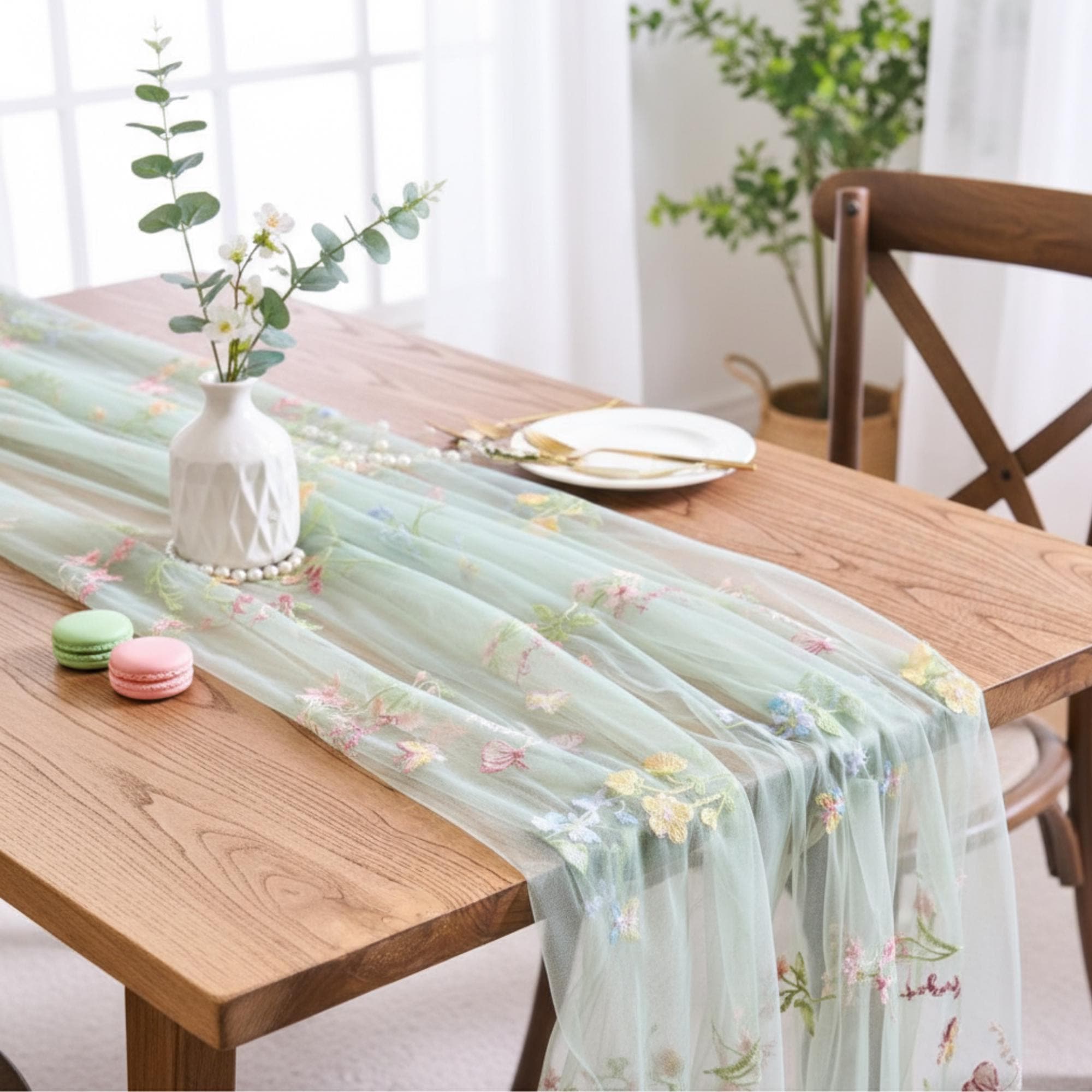 Runner Da Tavolo In Organza 36 Cm X 9 M - Azzurro - Tessuto Decorativo Per Feste E Matrimoni