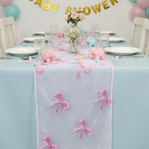 Pink Bow Tulle Table Runner, Coquette Party, Baby Shower, Wedding Decor