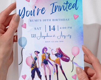 KPop Dämonenjäger Einladungskarte zum Geburtstag | Bearbeitbarer digitaler Download | Anime Party einladen | K-Pop Geburtstag Dekor