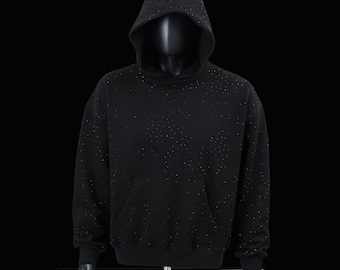 Black Rhinestone Hoodie – Luxury Sparkle Streetwear | Unisex Pullover by Apex International