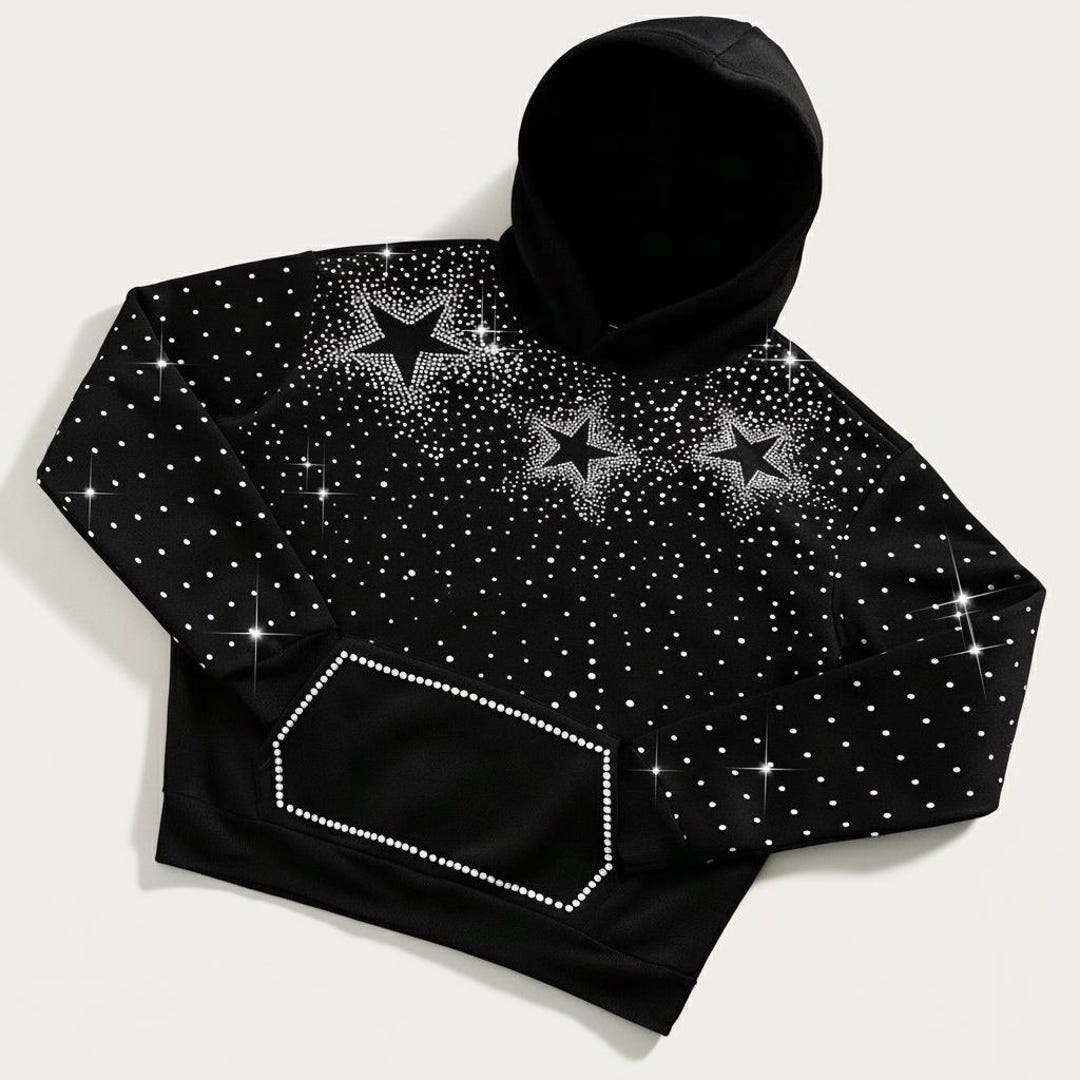Black Rhinestone Star Hoodie: Unisex Crystal Bling Pullover - Etsy UK