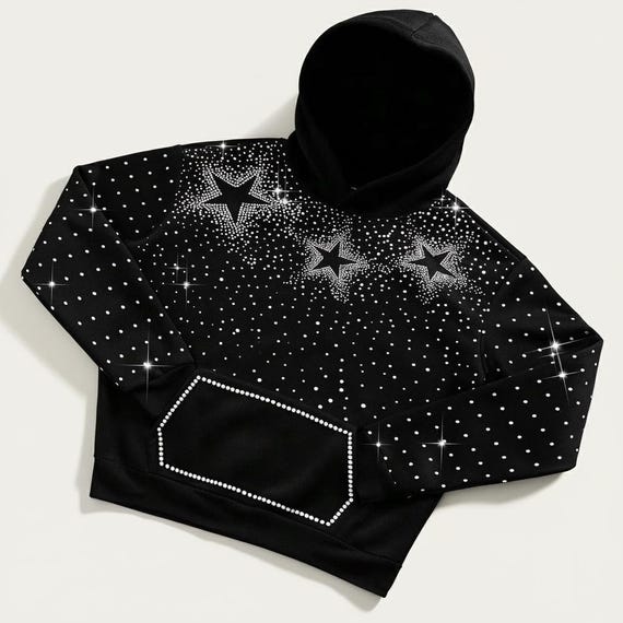 Black Rhinestone Star Hoodie: Unisex Crystal Bling Pullover - Etsy