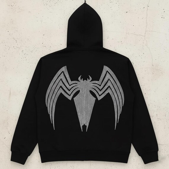 Venom Inspired Rhinestone Hoodie | Full Zip up Spider Graphic
