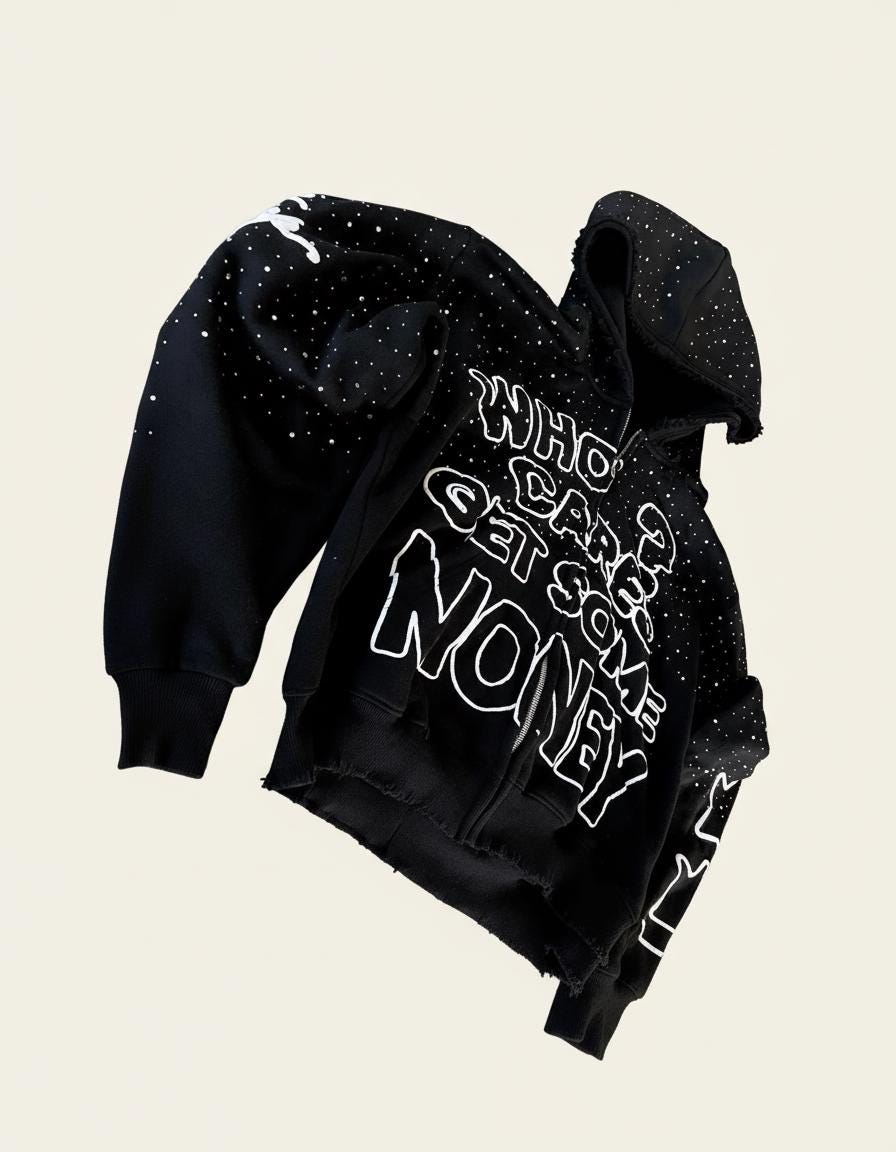 Black Rhinestone Zip-up Hoodie | 