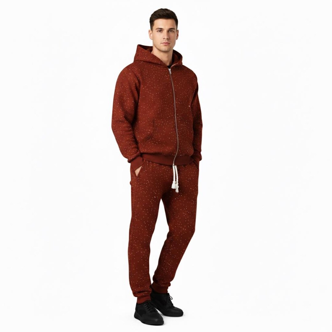 Rust Red Rhinestone Tracksuit Set – Zip up Hoodie Jogger Loungewear - Etsy
