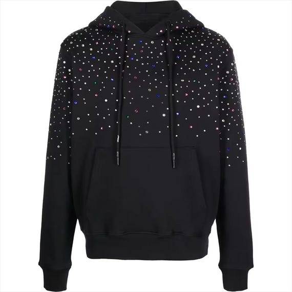 Black Rhinestone Hoodie – Unisex Crystal Studded Pullover Black Rhinestone Hoodie – Unisex Crystal Studded Pullover