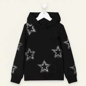 Star Embroidery Hoodie -black Oversize Starburst Hoodie