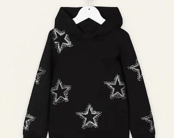 Sudadera con capucha negra con estrellas de diamantes de imitación – Sudadera extragrande para mujer