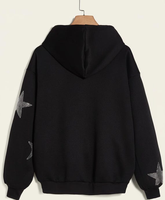 Black Rhinestone Star Zip-up Hoodie | Sparkly Star Sweatshirt - Etsy