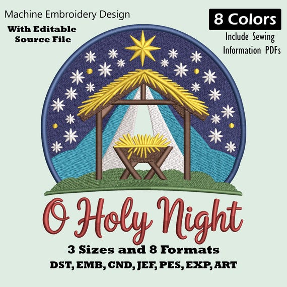 O Holy Night Christmas Embroidery Design: Religious Machine Embroidery File (PES DST)