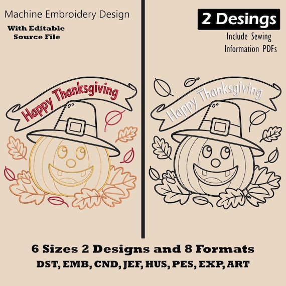 Happy Thanksgiving Pumpkin Embroidery Design : Fall Harvest Machine Embroidery Pattern for Autumn Décor