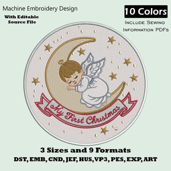Baby's First Christmas Angel Embroidery Design (Machine Embroidery File)