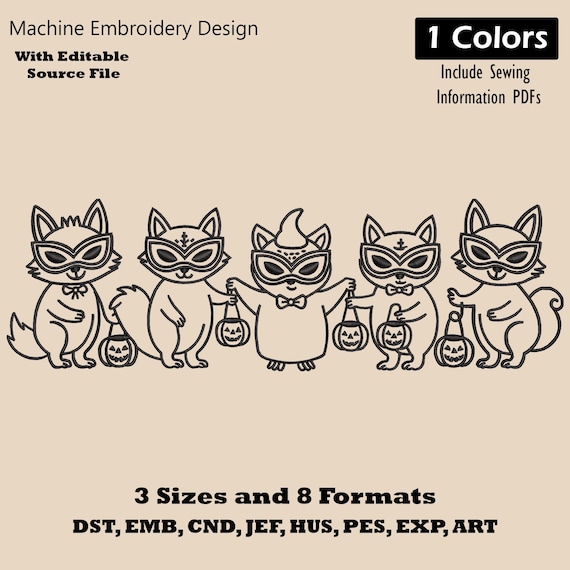 Black Cat Pumpkin Embroidery Design: Halloween Machine Embroidery File (Digital Download)