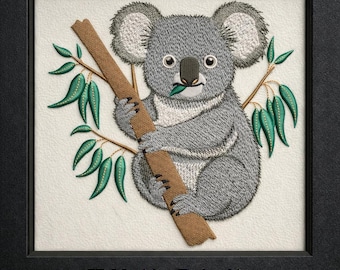 Koala on Branch Embroidery Design – Animals Nature Machine Pattern (PES DST EXP)