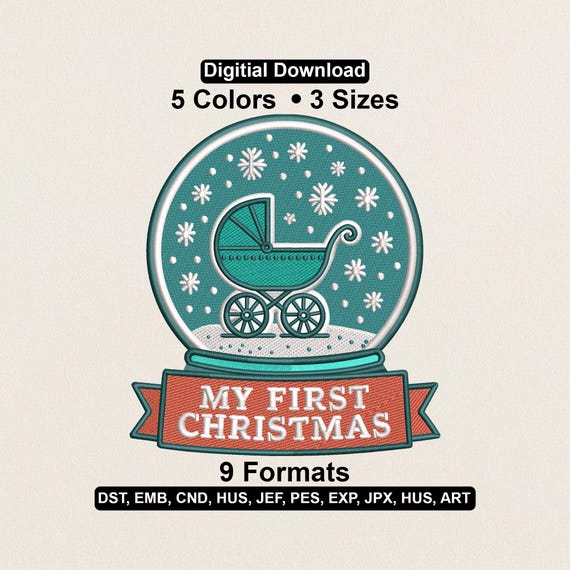 My First Christmas Patch Embroidery Design: Baby Holiday Machine Pattern (PES DST EXP)