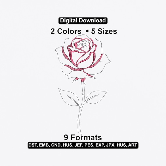 Rose Outlines Embroidery Design: Elegant Floral Line Art Machine Pattern (PES DST EXP)