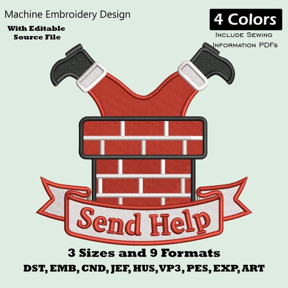 Funny Santa Stuck in Chimney Machine Embroidery Design (Digital File)