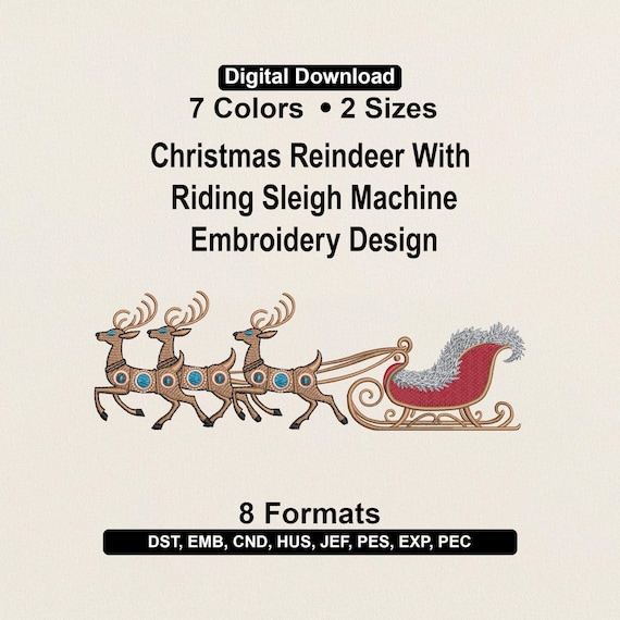 Christmas Reindeer Sleigh Machine Embroidery Design | Holiday Digital Pattern