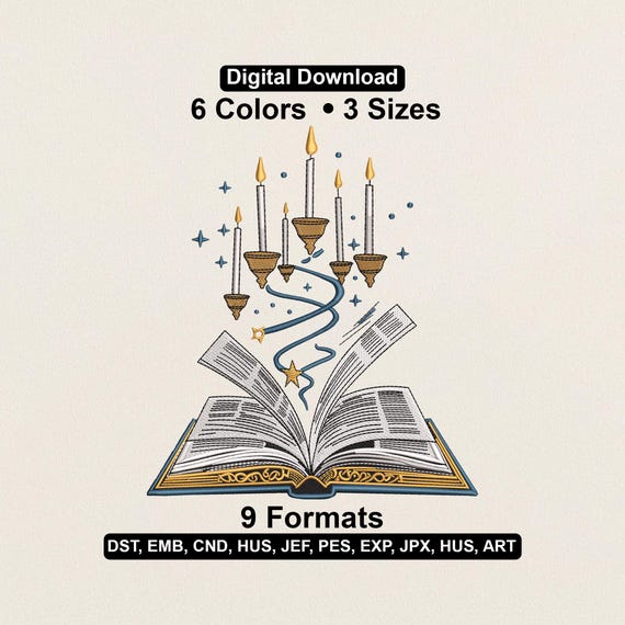 Magic Spell Book Embroidery Design: Fantasy Machine Pattern File (PES DST EXP)