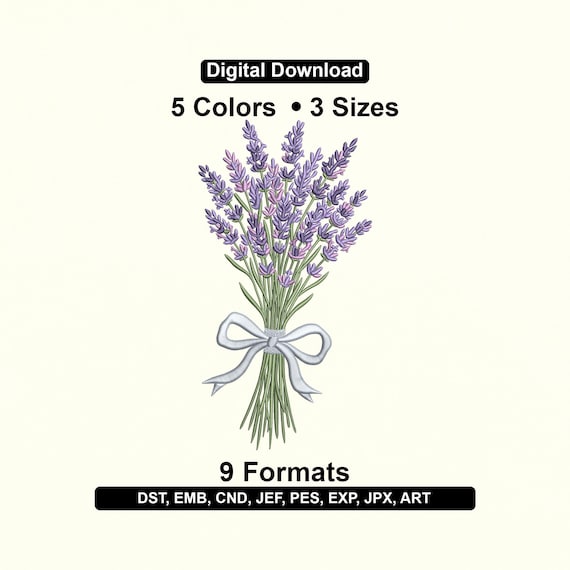 Lavender Bouquet Embroidery Design – Floral Machine File (DST, EXP, PES)