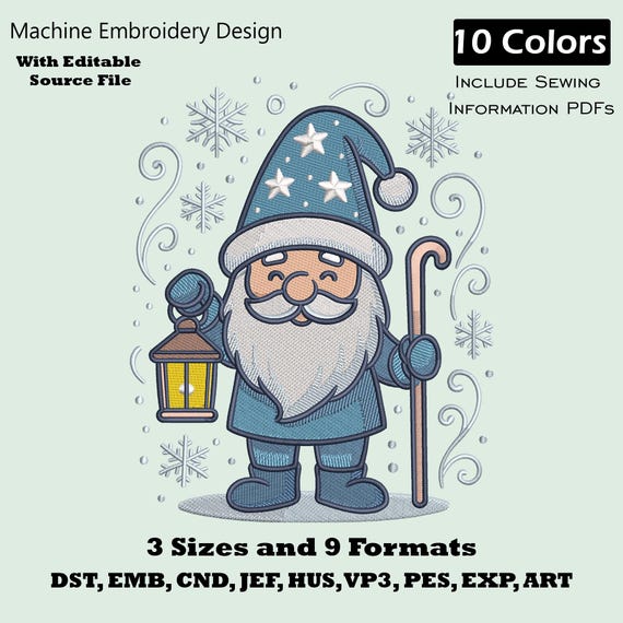 Christmas Winter Gnome with Lantern Embroidery Design | Holiday Machine Embroidery File