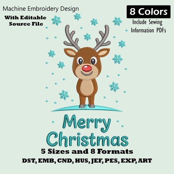 Christmas Reindeer Snowflake Embroidery Design: Holiday Machine Embroidery Pattern (PES DST EXP)