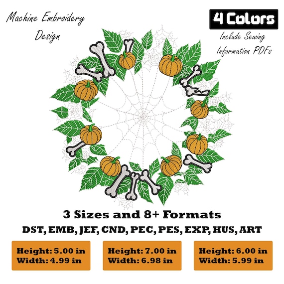Halloween and Fall Wreath Machine Embroidery Design | Autumn Pumpkin Wreath Digital Download