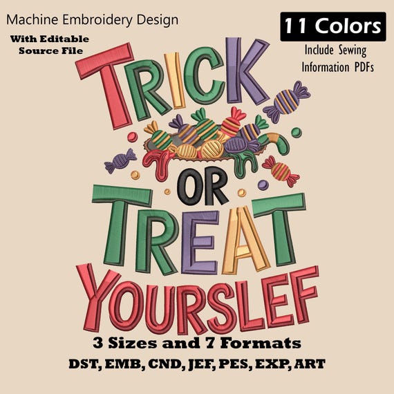 Halloween Trick or Treat Candy Embroidery Design: Spooky Machine Embroidery File PES DST
